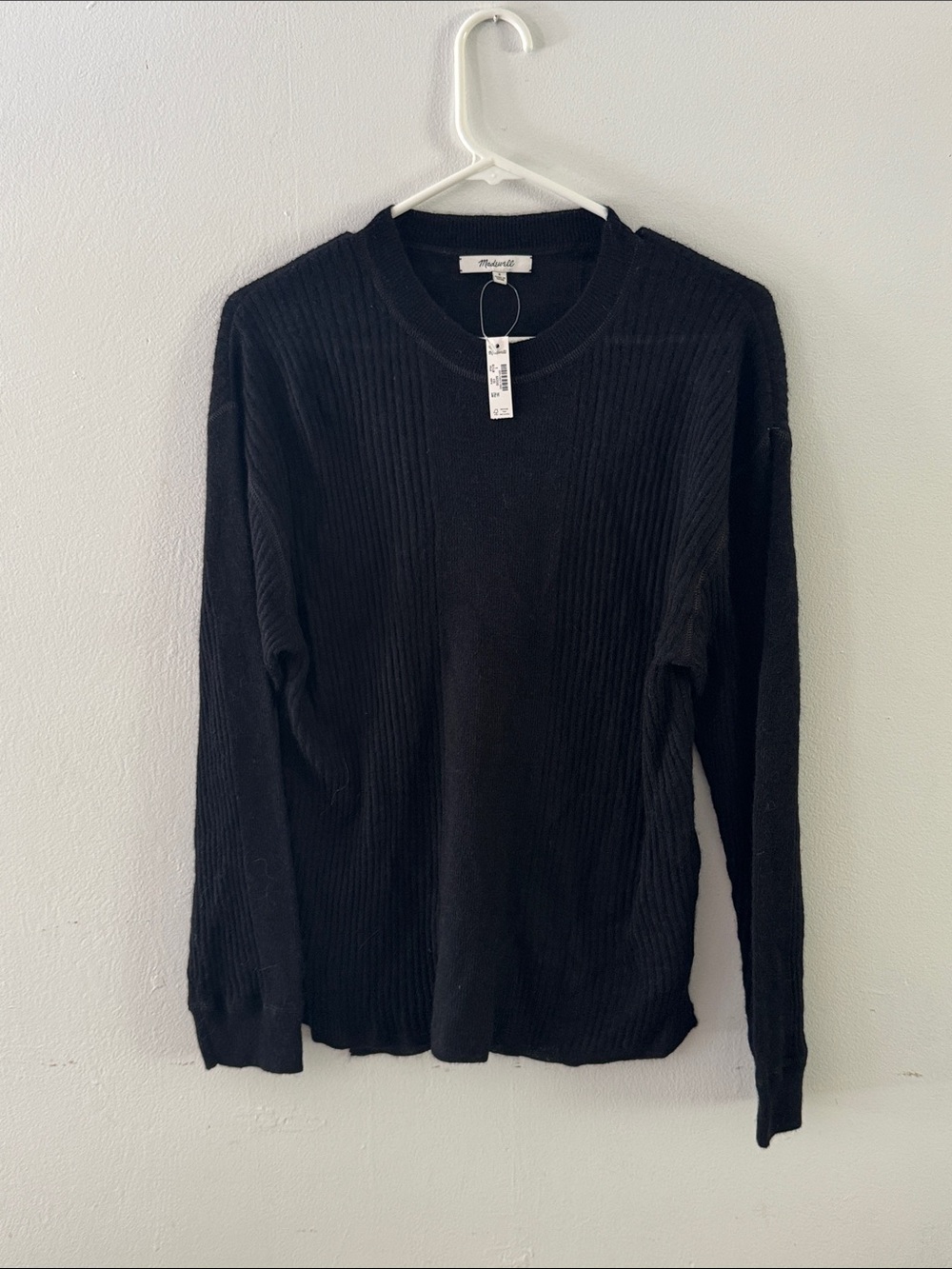 NWT Madewell Black Ribbed Alpaca-Blend Crewneck Sweater Sz S
